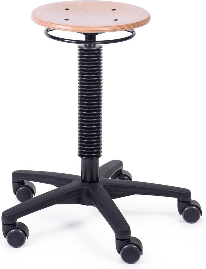 MTM werkkruk ODIN 200-N – houten zitting – ergonomisch – kunststof kruisvoet – op wielen – 46 66 cm