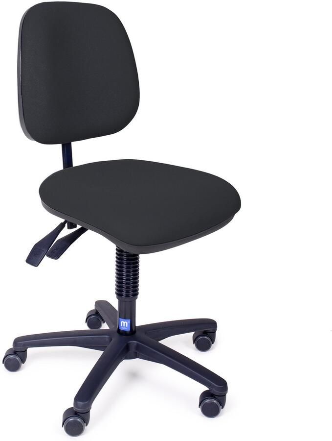MTM werkstoel ELLI 160-N – zwarte stof zitting en rug – kunststof kruisvoet – wielen – 47 62 cm