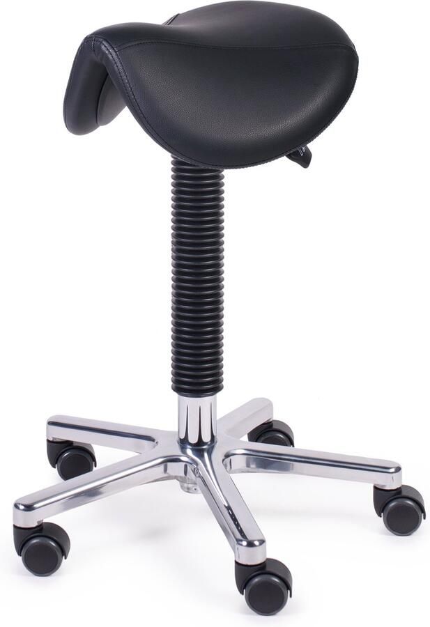 MTM zadelkruk ATLA 200-A – ergonomisch zadel smal – kunstleer – alu kruisvoet – wielen – zwart – 51 71 cm