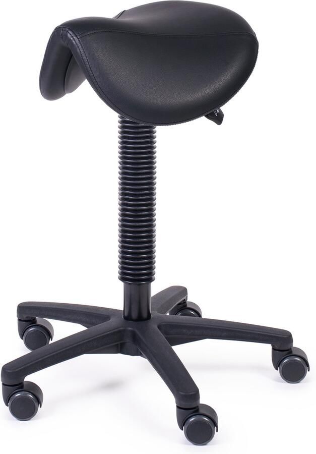 MTM zadelkruk ATLA 200-N – ergonomisch smal zadel – kunstleer – kunststof kruisvoet – wielen – zwart – 52 72 cm