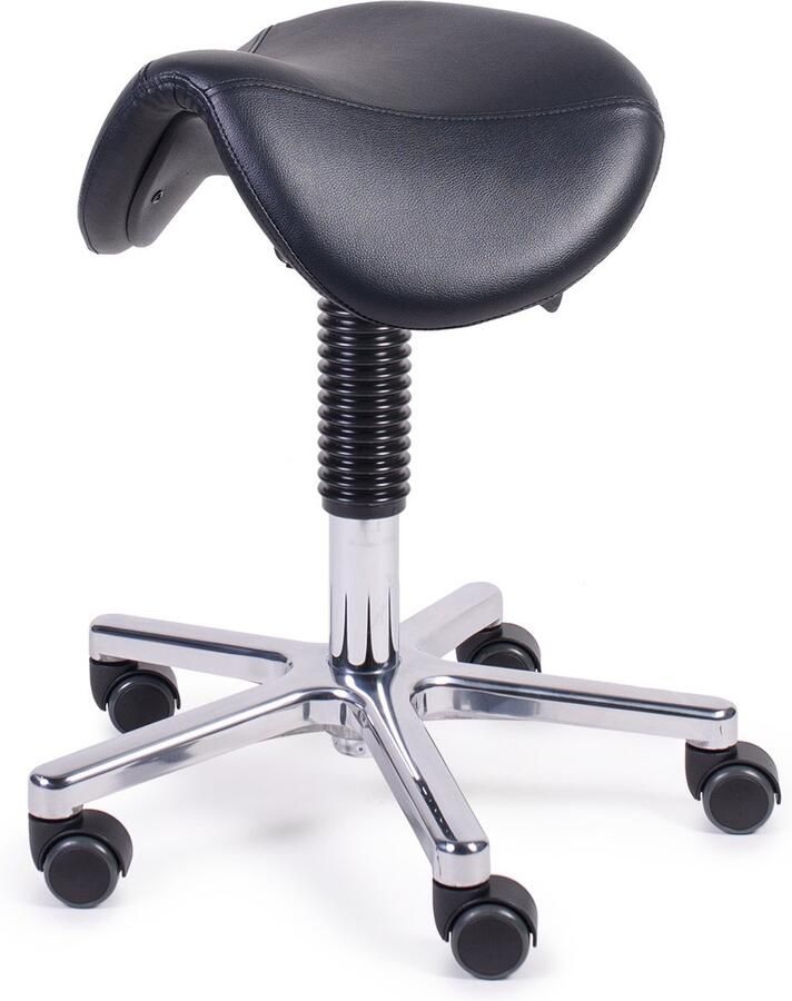 MTM zadelkruk FREYA 160-A – ergonomische zadelkruk – kunstleer – aluminium kruisvoet – wielen – zwart – 46 62 cm