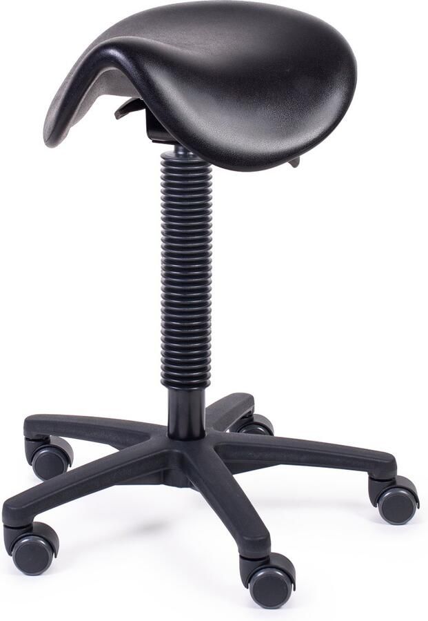 MTM zadelkruk HERTHA 200-N – zwarte pur zitting – kunststof kruisvoet – wielen – ergonomisch – 50 70 cm