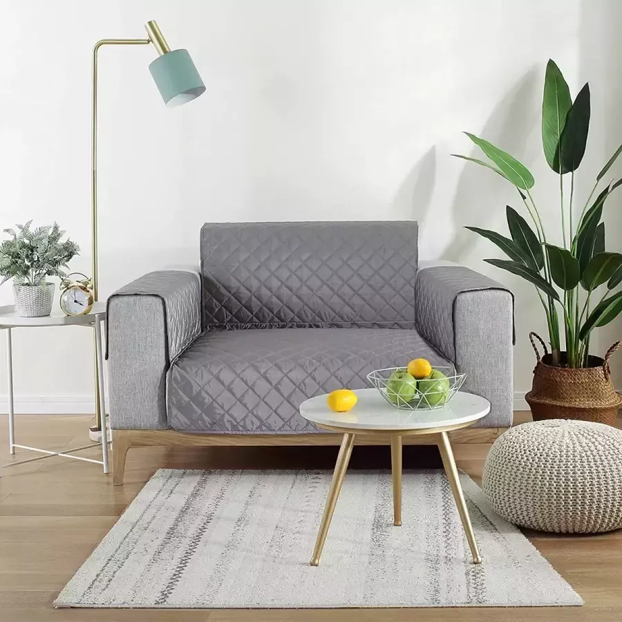 MuCasa Bankhoes grijs Waterdichte en krasbestendige zetelhoes 1-zits bankbeschermer tegen vlekken en huisdieren Zetelovertrek voor zitvlak en leuning Meubelhoes