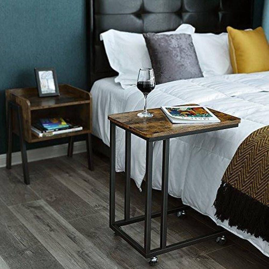 MuCasa Bijzettafel met wieltjes industrieel 50x35x60cm Bijzettafel met slim en stevig design Handig voor op bed op de bank of op kantoor Duurzaam en hoogwaardig materiaal