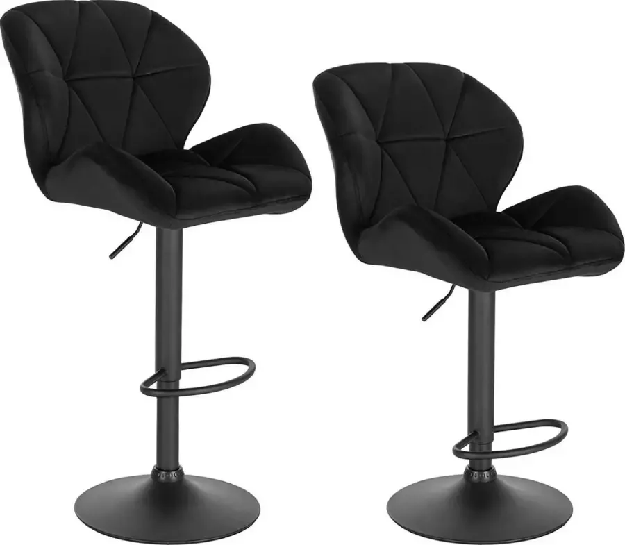 MuCasa Set van 2 Zwarte Fluwelen Barkrukken 50x41x116 cm Barkruk met in hoogte verstelbare rugleuning Voorzien van zachte stoffen zitting Kruk Stoel Barstoel Tafelkruk