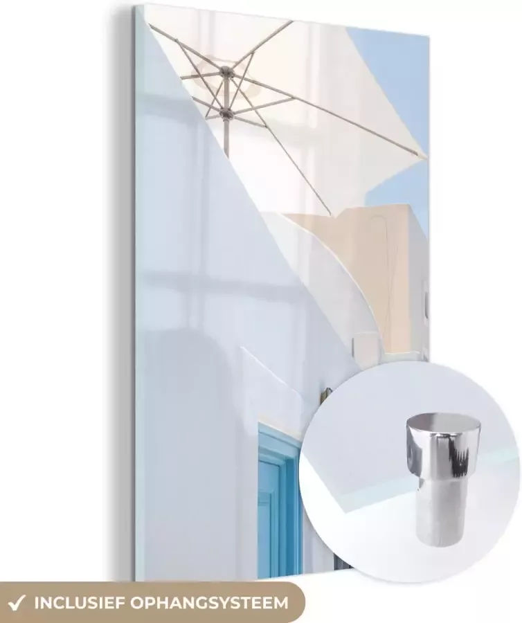 MuchoWow Glasschilderij 40x60 cm Schilderij acrylglas Architectuur Parasol Deur Wit Blauw Foto op glas Schilderijen - Foto 2