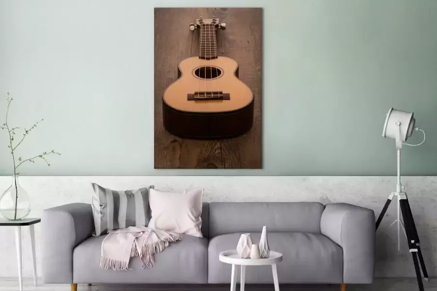 MuchoWow Canvas Schilderij Akoestische gitaar op een houten tafel 120x180 cm Wanddecoratie XXL