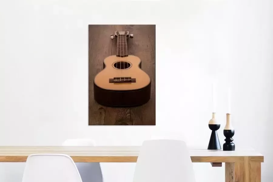 MuchoWow Canvas Schilderij Akoestische gitaar op een houten tafel 40x60 cm Wanddecoratie