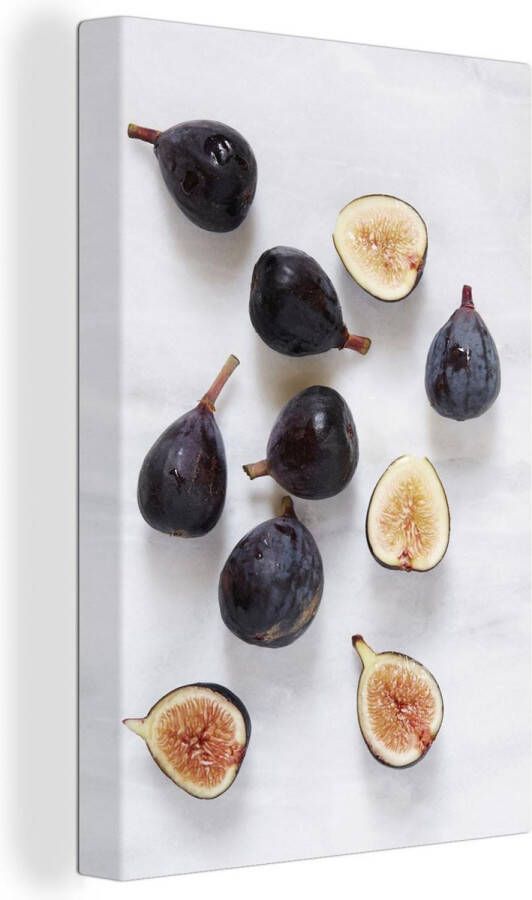 MuchoWow Canvas Schilderij Vijgen op een marmeren tafel 40x60 cm Wanddecoratie
