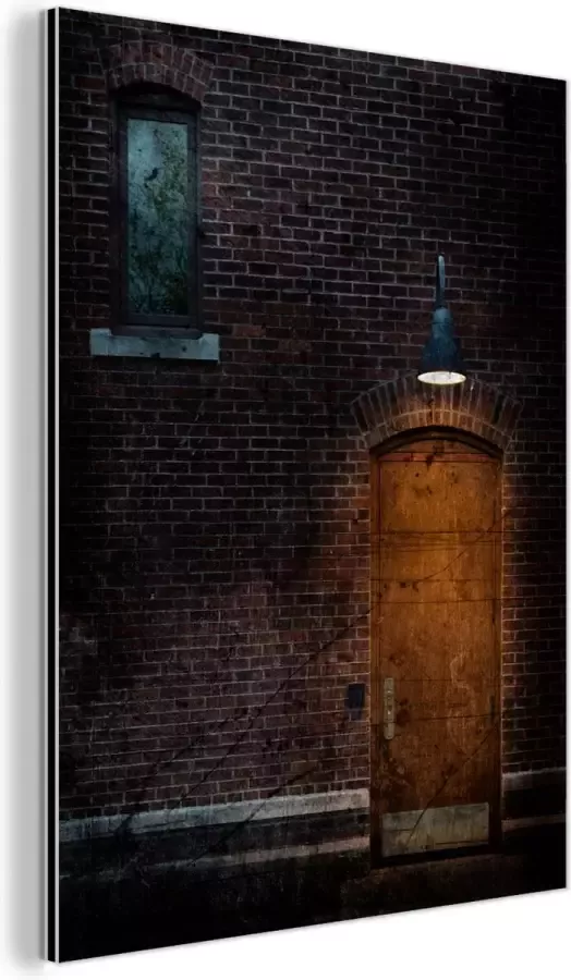 MuchoWow Wanddecoratie Metaal Aluminium Schilderij Industrieel Deur Muur Lamp Architectuur 120x160 cm Dibond Foto op aluminium Industriële muurdecoratie Voor de woonkamer slaapkamer - Foto 2