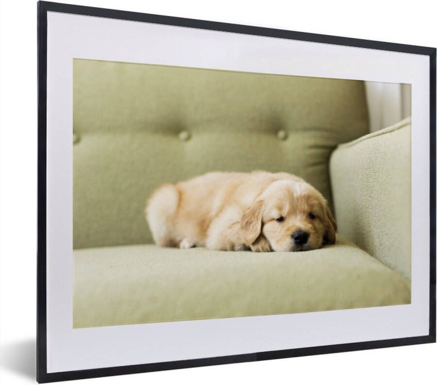MuchoWow Fotolijst incl. Poster Een slapende Golden Retriever puppy op de bank 40x30 cm Posterlijst