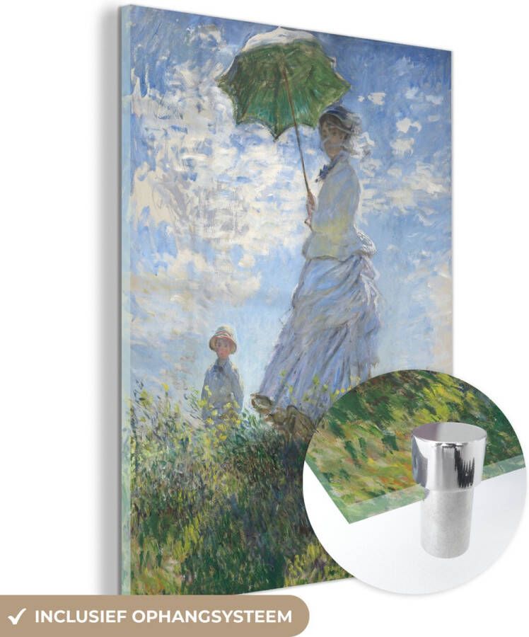 MuchoWow Glasschilderij 120x160 cm Schilderij glas Woman with a parasol schilderij van Claude Monet Foto op acrylglas Schilderijen