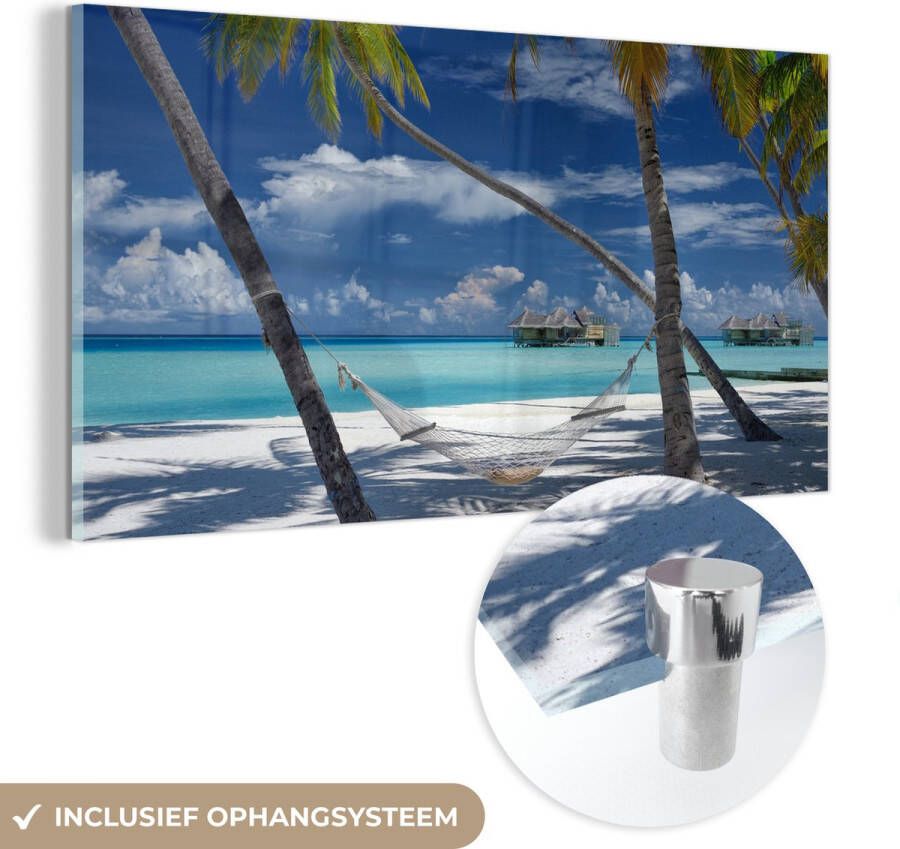 MuchoWow Glasschilderij 120x60 cm Schilderij glas Strand Zomer Hangmat Foto op acrylglas Schilderijen