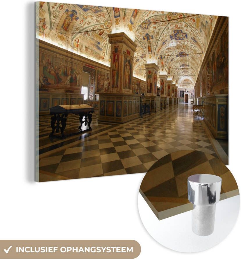 MuchoWow Glasschilderij 120x80 cm Schilderij acrylglas Hal van de bibliotheek in het Vaticaanse museum Foto op glas Schilderijen