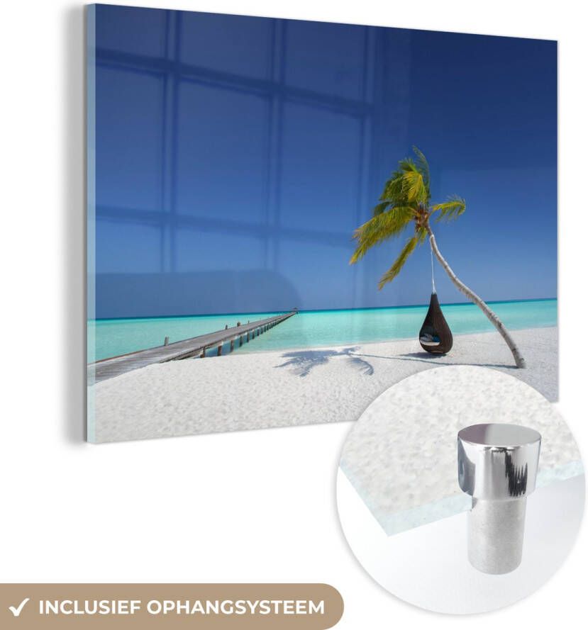 MuchoWow Glasschilderij 120x80 cm Schilderij acrylglas Hangmat Palmboom Strand Foto op glas Schilderijen