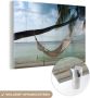 MuchoWow Glasschilderij 120x80 cm Schilderij acrylglas Palmboom Hangmat Strand Foto op glas Schilderijen - Thumbnail 1