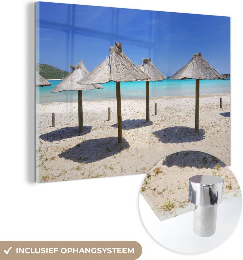 MuchoWow Glasschilderij 120x80 cm Schilderij glas Rieten parasols op een strand op de vakantiebestemming Corsica Foto op acrylglas Schilderijen