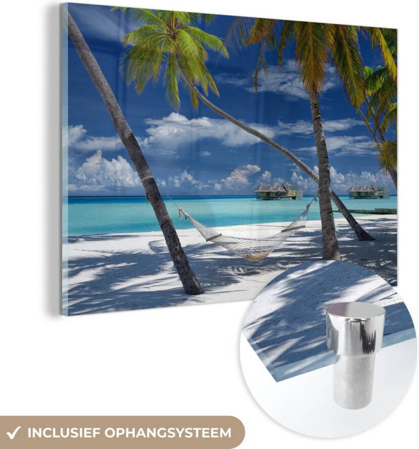 MuchoWow Glasschilderij 120x80 cm Schilderij glas Strand Zomer Hangmat Foto op acrylglas Schilderijen