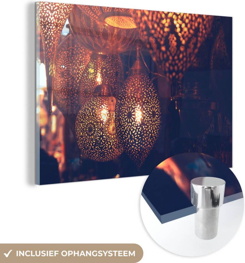MuchoWow Glasschilderij 150x100 cm Schilderij acrylglas Lampen aan de markt in Marokko Foto op glas Schilderijen