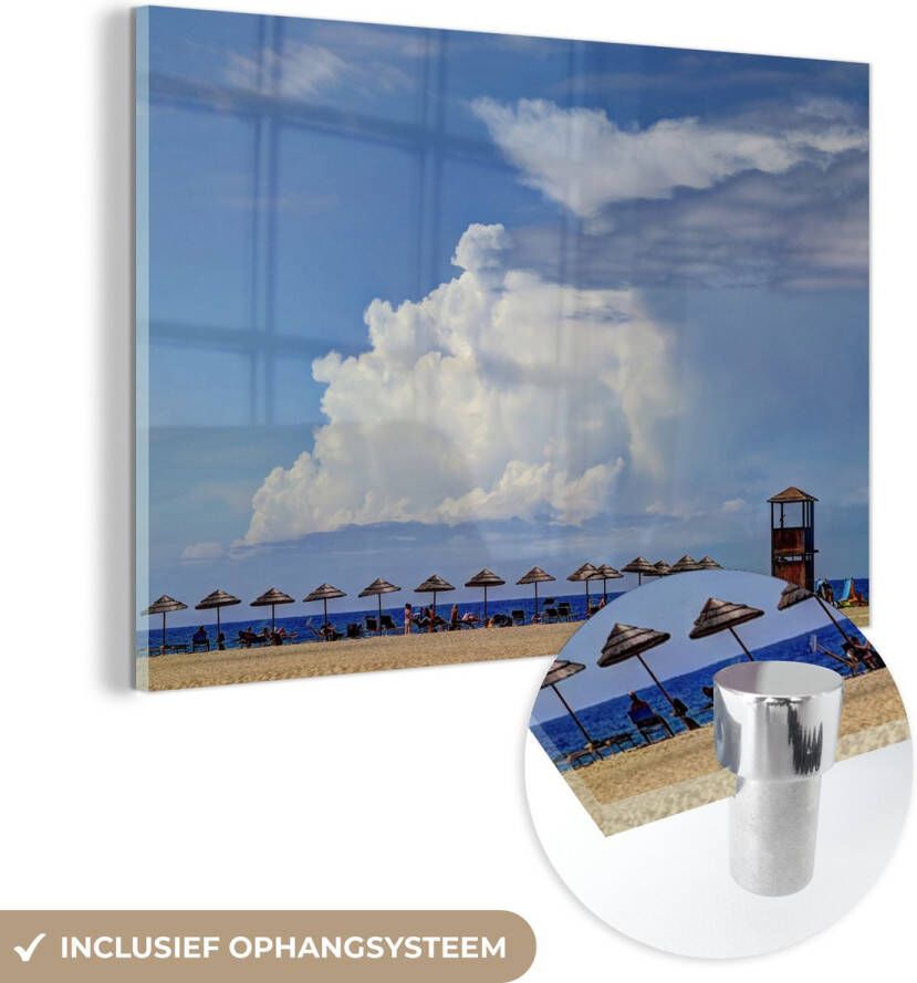MuchoWow Glasschilderij 150x100 cm Schilderij acrylglas Strand Italië Parasol Foto op glas Schilderijen