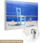 MuchoWow Glasschilderij 150x100 cm Schilderij acrylglas Uitzicht op de knalblauwe zee en een stoel op Kos Foto op glas Schilderijen - Thumbnail 1