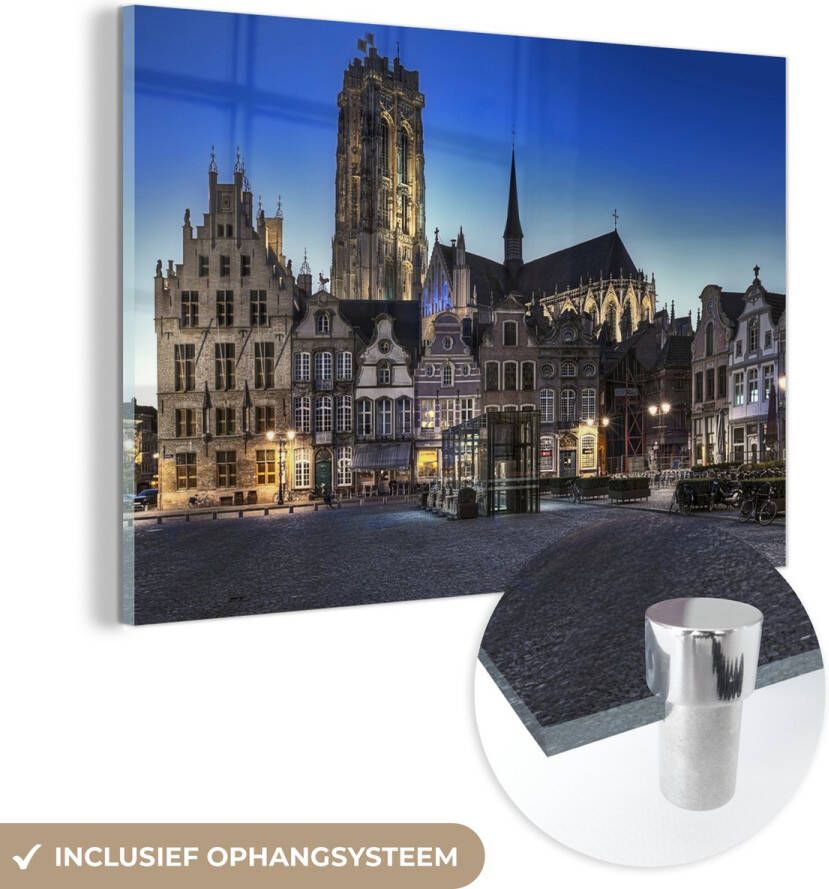 MuchoWow Glasschilderij 150x100 cm Schilderij glas Marktplaats Lamp Mechelen Foto op acrylglas Schilderijen