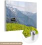 MuchoWow Glasschilderij 160x120 cm Schilderij acrylglas Zitbank in de bergen van de Alpen Liechtenstein Foto op glas Schilderijen - Thumbnail 1
