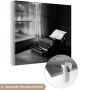 MuchoWow Glasschilderij 20x20 cm Schilderij acrylglas Typemachine op eettafel zwart wit Foto op glas Schilderijen - Thumbnail 1