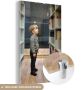 MuchoWow Glasschilderij 20x30 cm Schilderij acrylglas Kleine jongen in de bibliotheek Foto op glas Schilderijen - Thumbnail 1