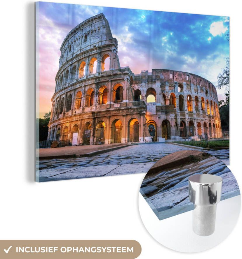 MuchoWow Glasschilderij 30x20 cm Schilderij glas Rome Colosseum Lampen Foto op acrylglas Schilderijen