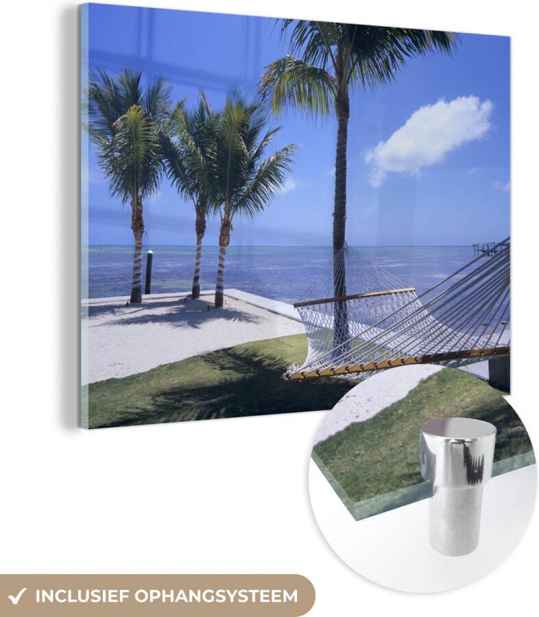 MuchoWow Glasschilderij 40x30 cm Schilderij acrylglas Zee Hangmat Palmboom Foto op glas Schilderijen