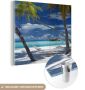 MuchoWow Glasschilderij 50x50 cm Schilderij acrylglas Hangmat Palmboom Oceaan Foto op glas Schilderijen - Thumbnail 1