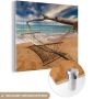 MuchoWow Glasschilderij 50x50 cm Schilderij acrylglas Strand Zee Hangmat Foto op glas Schilderijen - Thumbnail 1