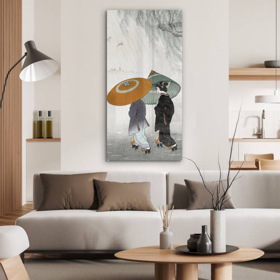 MuchoWow Glasschilderij 60x120 cm Schilderij glas Vrouwen Kimono Parasol Japan Vintage Foto op acrylglas Schilderijen