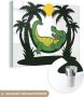 MuchoWow Glasschilderij 80x60 cm Schilderij acrylglas Krokodil Hangmat Palmboom Foto op glas Schilderijen - Thumbnail 1