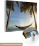 MuchoWow Glasschilderij 80x60 cm Schilderij acrylglas Hangmat Tropisch Palmboom Foto op glas Schilderijen - Thumbnail 1