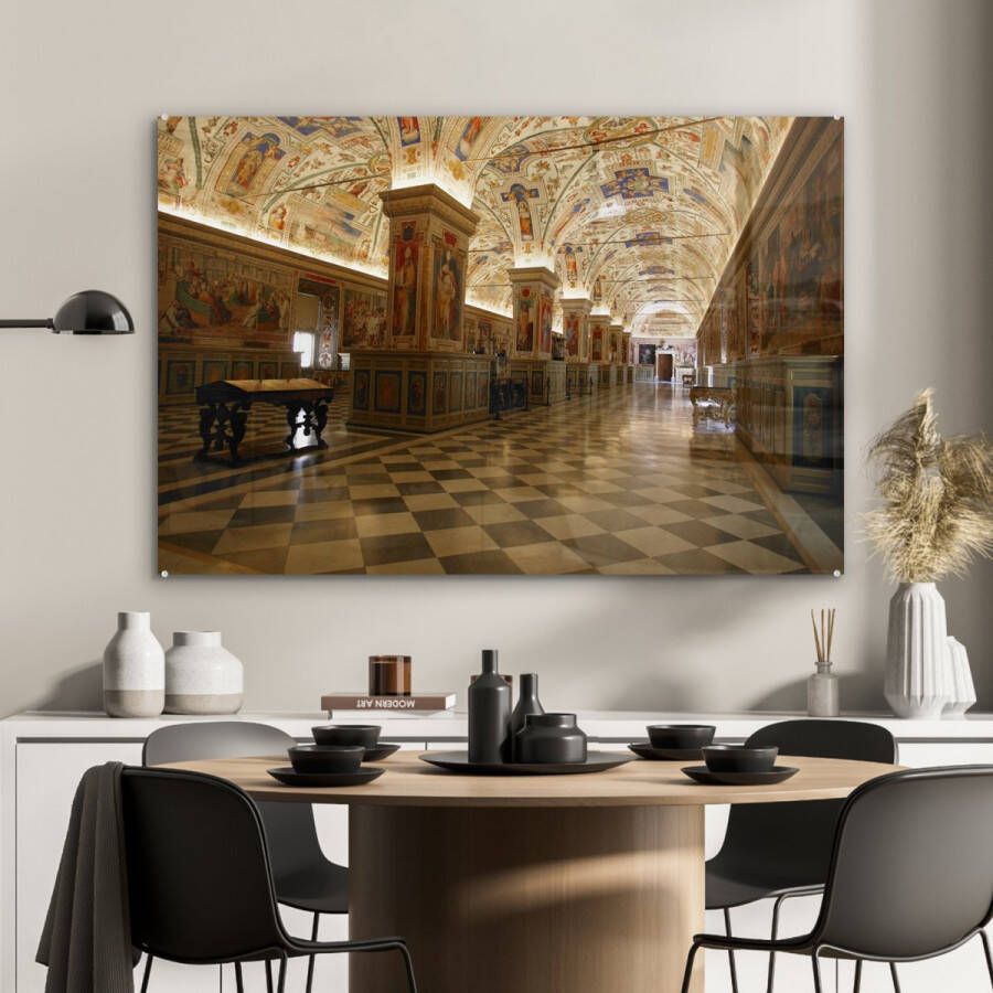 MuchoWow Glasschilderij 90x60 cm Schilderij glas Hal van de bibliotheek in het Vaticaanse museum Foto op acrylglas Schilderijen