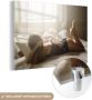 MuchoWow Glasschilderij 90x60 cm Schilderij acrylglas Vrouw draagt lingerie in bed Foto op glas Schilderijen - Thumbnail 1