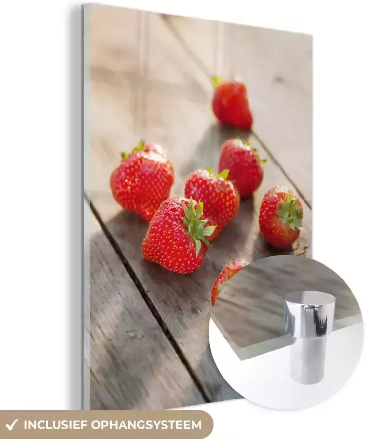 MuchoWow Glasschilderij 120x160 cm Schilderij acrylglas Aardbei Fruit Tafel Foto op glas Schilderijen