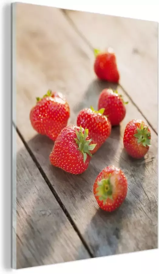 MuchoWow Glasschilderij 30x40 cm Schilderij glas Aardbei Fruit Tafel Foto op acrylglas Schilderijen - Foto 2