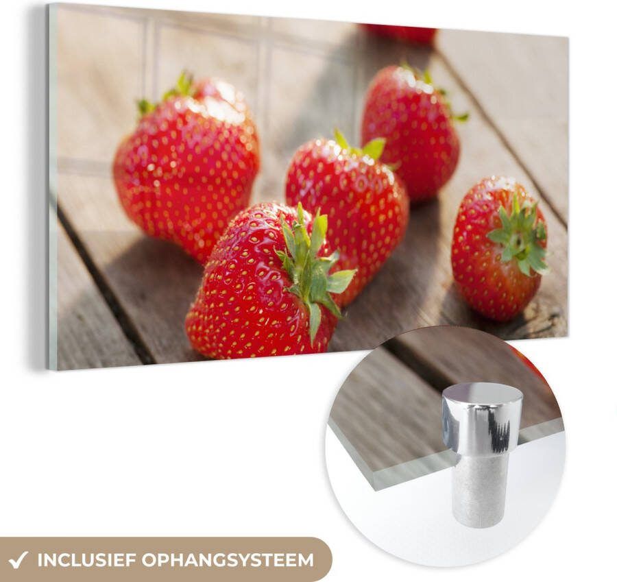 Glasschilderij 40x20 cm Schilderij acrylglas Aardbei Fruit Tafel Foto op glas Muurdecoratie woonkamer Wanddecoratie slaapkamer Schilderijen - Foto 3
