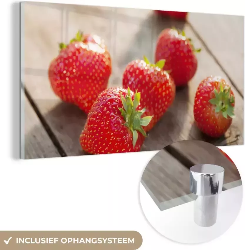 Glasschilderij 40x20 cm Schilderij acrylglas Aardbei Fruit Tafel Foto op glas Muurdecoratie woonkamer Wanddecoratie slaapkamer Schilderijen - Foto 4
