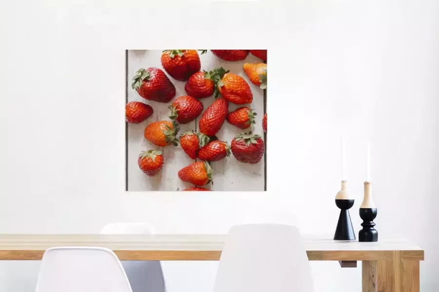 MuchoWow Glasschilderij Aardbei Fruit Tafel 50x50 cm Acrylglas Schilderijen Foto op Glas