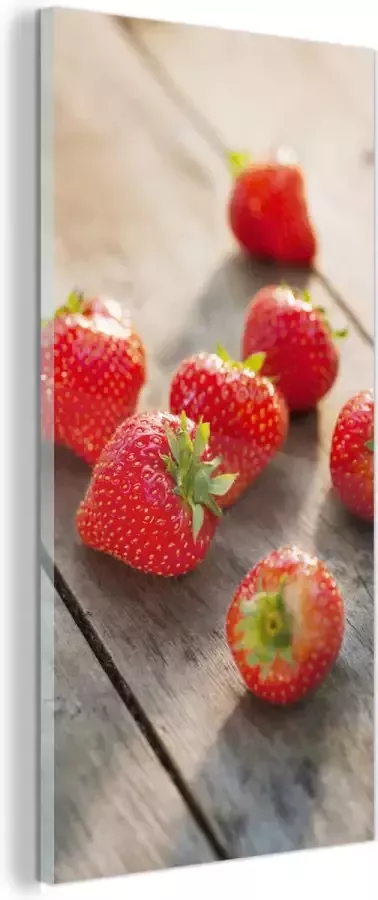 MuchoWow Glasschilderij Aardbei Fruit Tafel 60x120 cm Acrylglas Schilderijen Foto op Glas