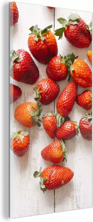 MuchoWow Glasschilderij Aardbei Fruit Tafel 60x120 cm Acrylglas Schilderijen Foto op Glas