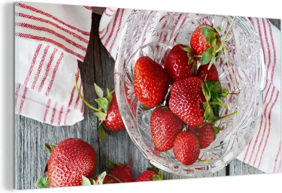MuchoWow Glasschilderij Aardbei Glas Tafel 120x60 cm Acrylglas Schilderijen Foto op Glas