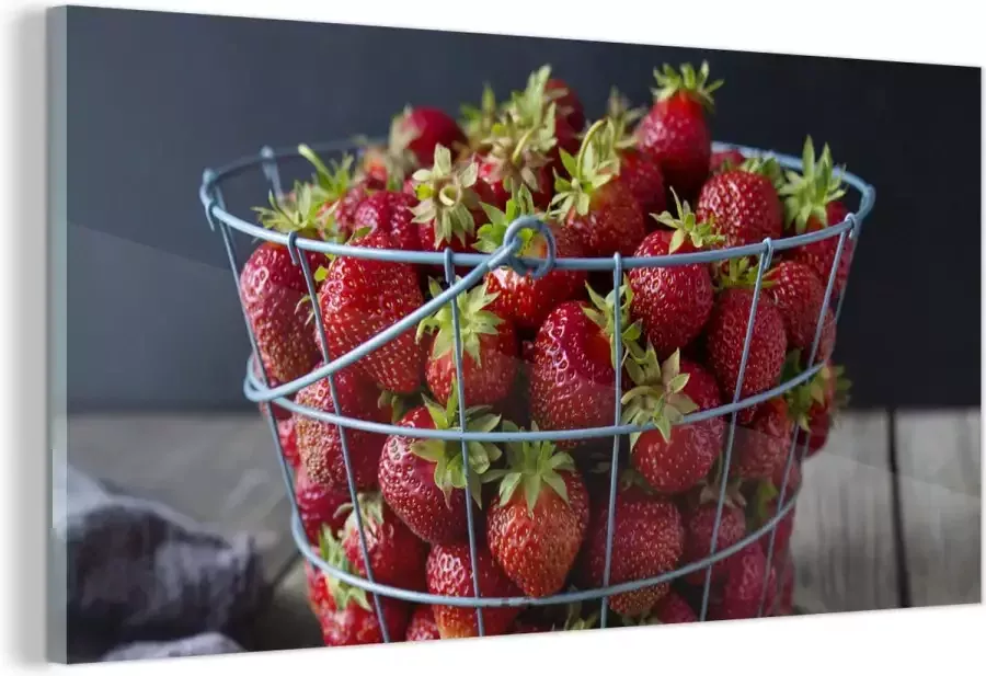 MuchoWow Glasschilderij Aardbei Mand Tafel 160x80 cm Acrylglas Schilderijen Foto op Glas