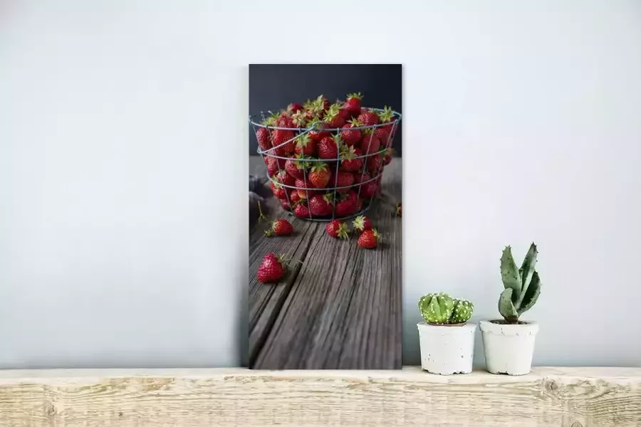 MuchoWow Glasschilderij 20x40 cm Schilderij acrylglas Aardbei Mand Tafel Foto op glas Schilderijen - Foto 3