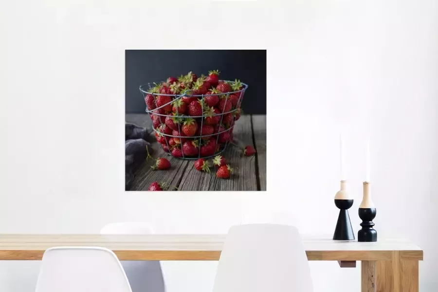 MuchoWow Glasschilderij Aardbei Mand Tafel 50x50 cm Acrylglas Schilderijen Foto op Glas