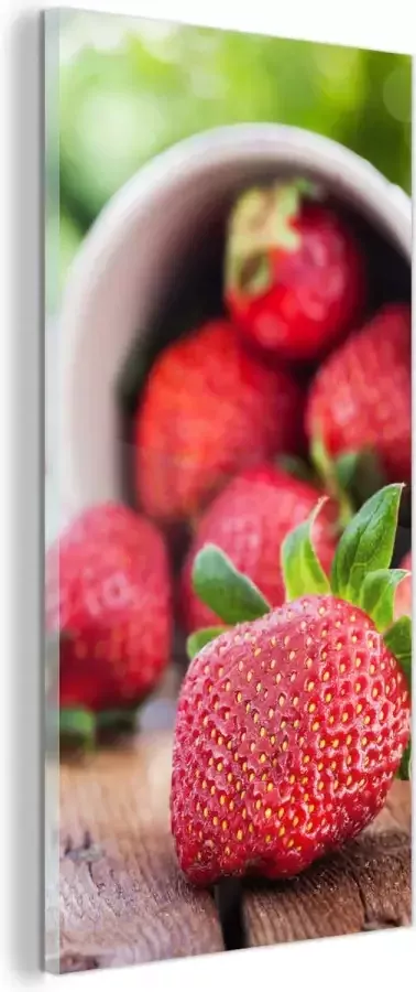 MuchoWow Glasschilderij Aardbei Mok Tafel 60x120 cm Acrylglas Schilderijen Foto op Glas